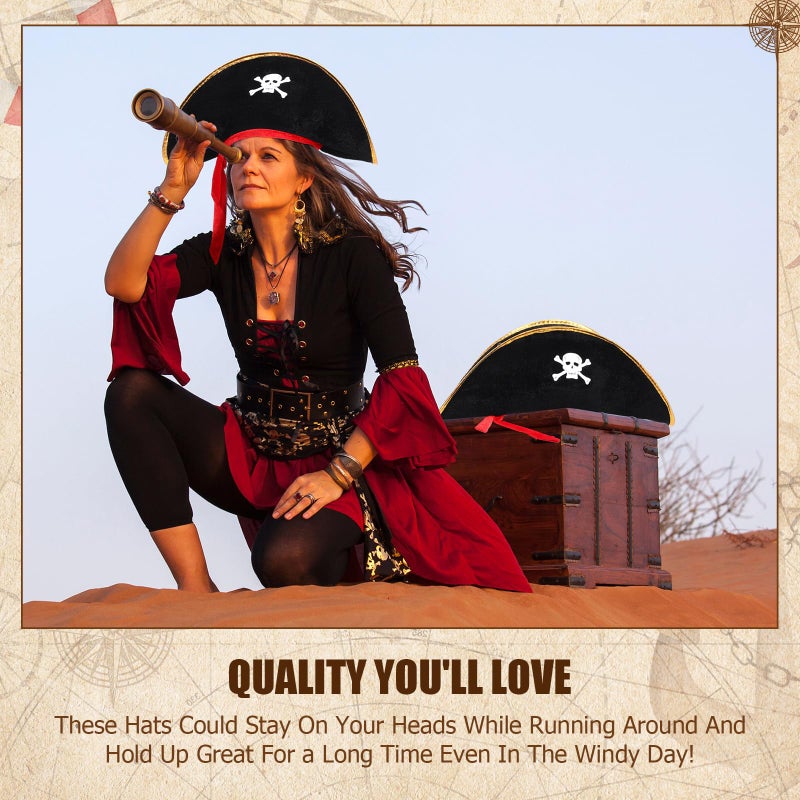 Hsei 4 Pcs Pirate Hat Pirate Accesseries Hats for Adult Captain Caps with Skull Print for Masquerade Cosplay, Funny Party Supplies - Image 5